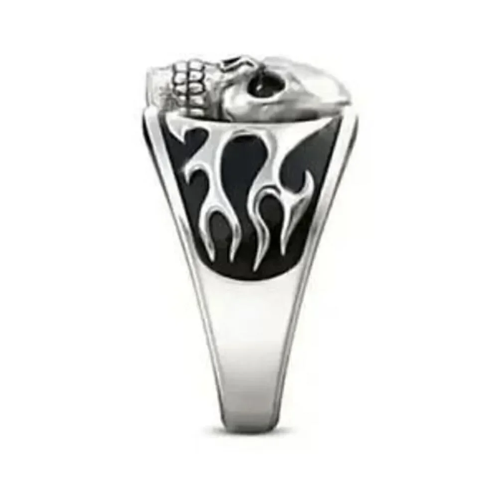 Gothic Punk Stainless Steel Skull Flaming Ring - Size 13